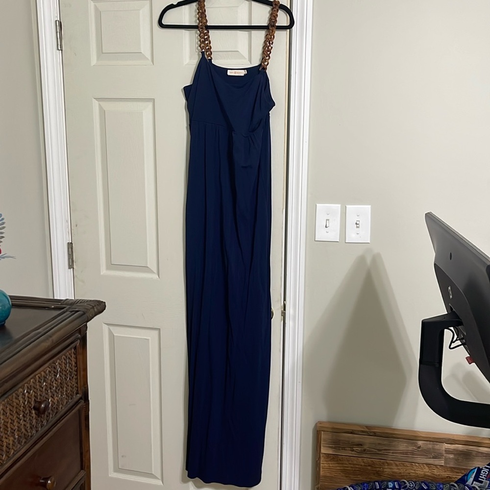 Tory Birch Navy Maxi Sun Dress Tortoise Shell Links for Straps, Medium Like New!